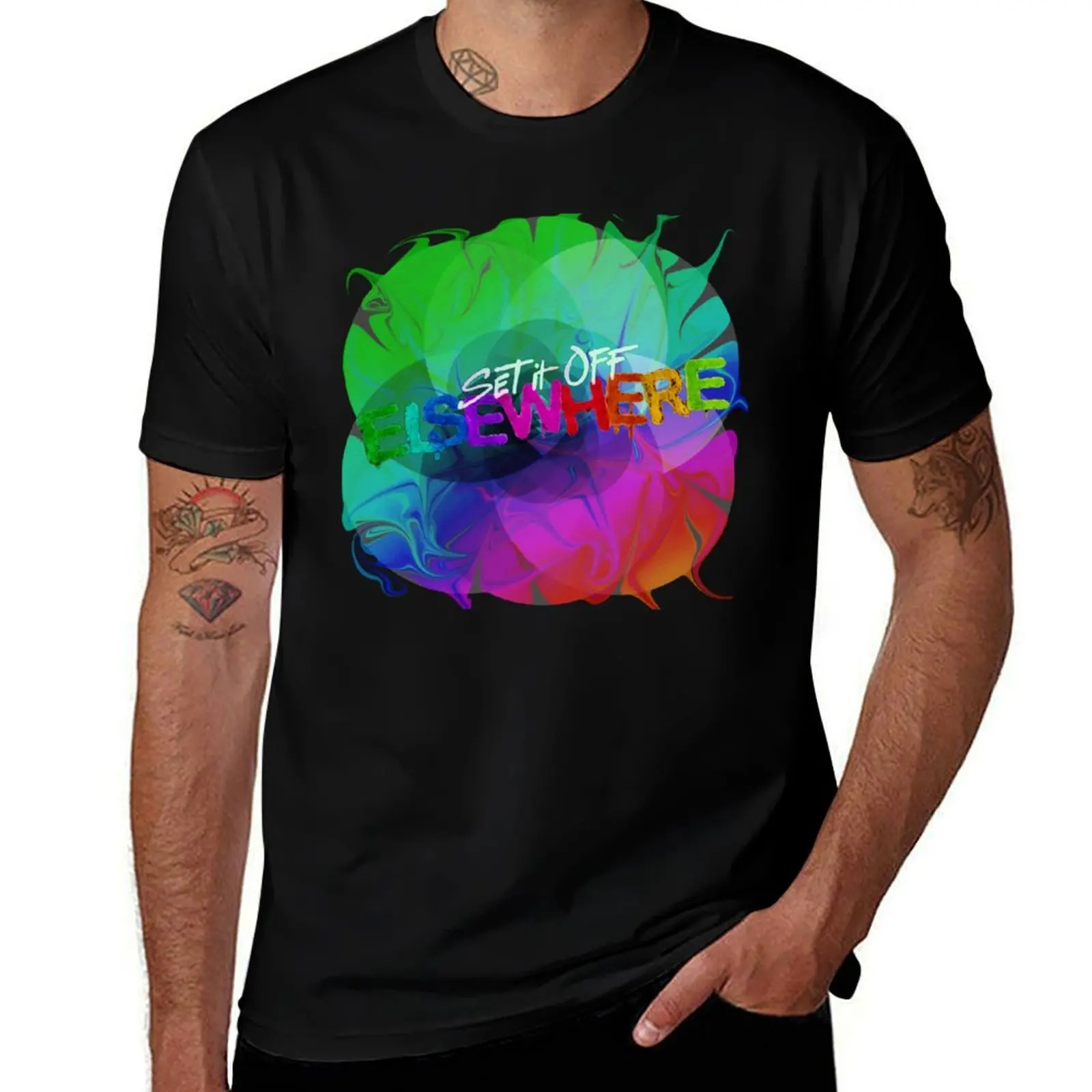 

Set it Off Elsewhere Album Rainbow melt T-Shirt baggy shirts summer clothes mens graphic t-shirts anime