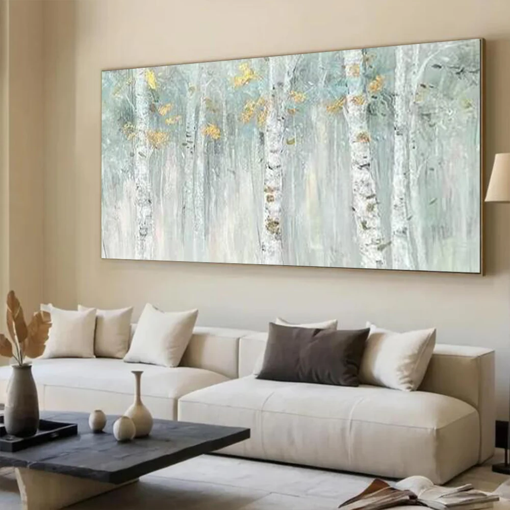 Large Scale Abstract Forest Hand-Painted Oil Painting Natural Green Forest Plant Modern Living Room Decor Artwork