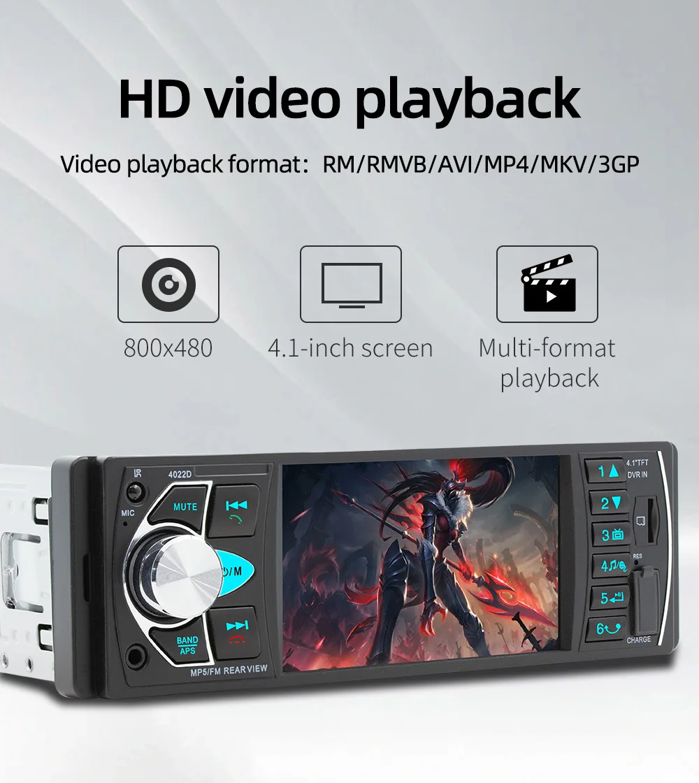 BQCC 1Din Universal Car MP5 Player 4.1-inch 800x480 HD 7-color LED FM BT USB AUX Car Radio with Wiring Protection