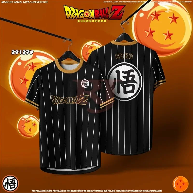 تي شيرت رجالي مطبوع عليه Dragon Ball Z Anime ثلاثي الأبعاد برسومات شخصية Goku مع رمز كانجي ومقلمة