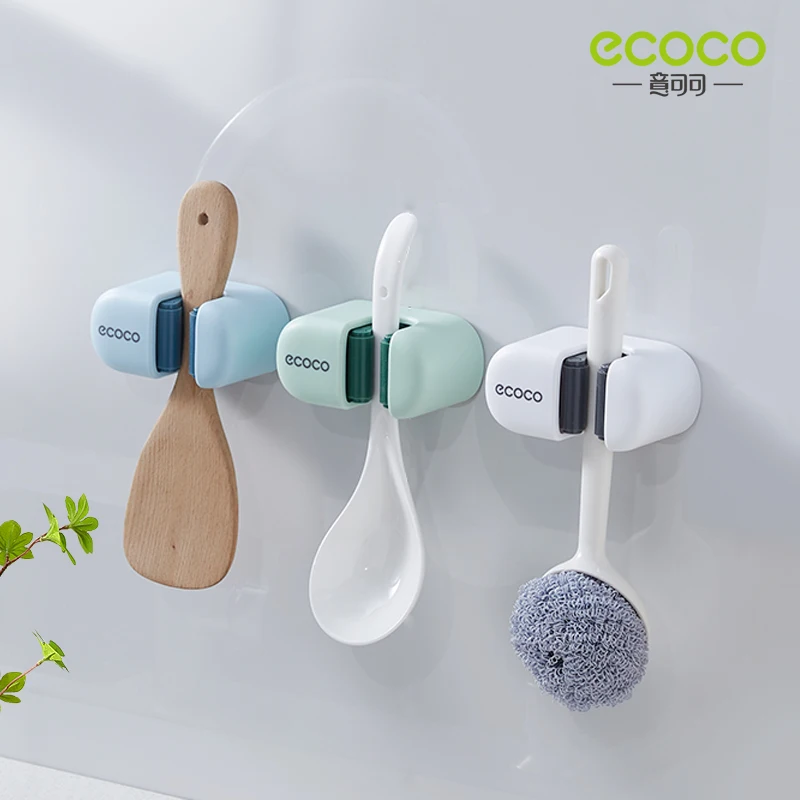 ECOCO Mop Hook Wall Clip Free Punching Glue Strong Sticky Hook Bathroom Wall Hanging Broom Mop Clip Fixed Artifact Bathroom