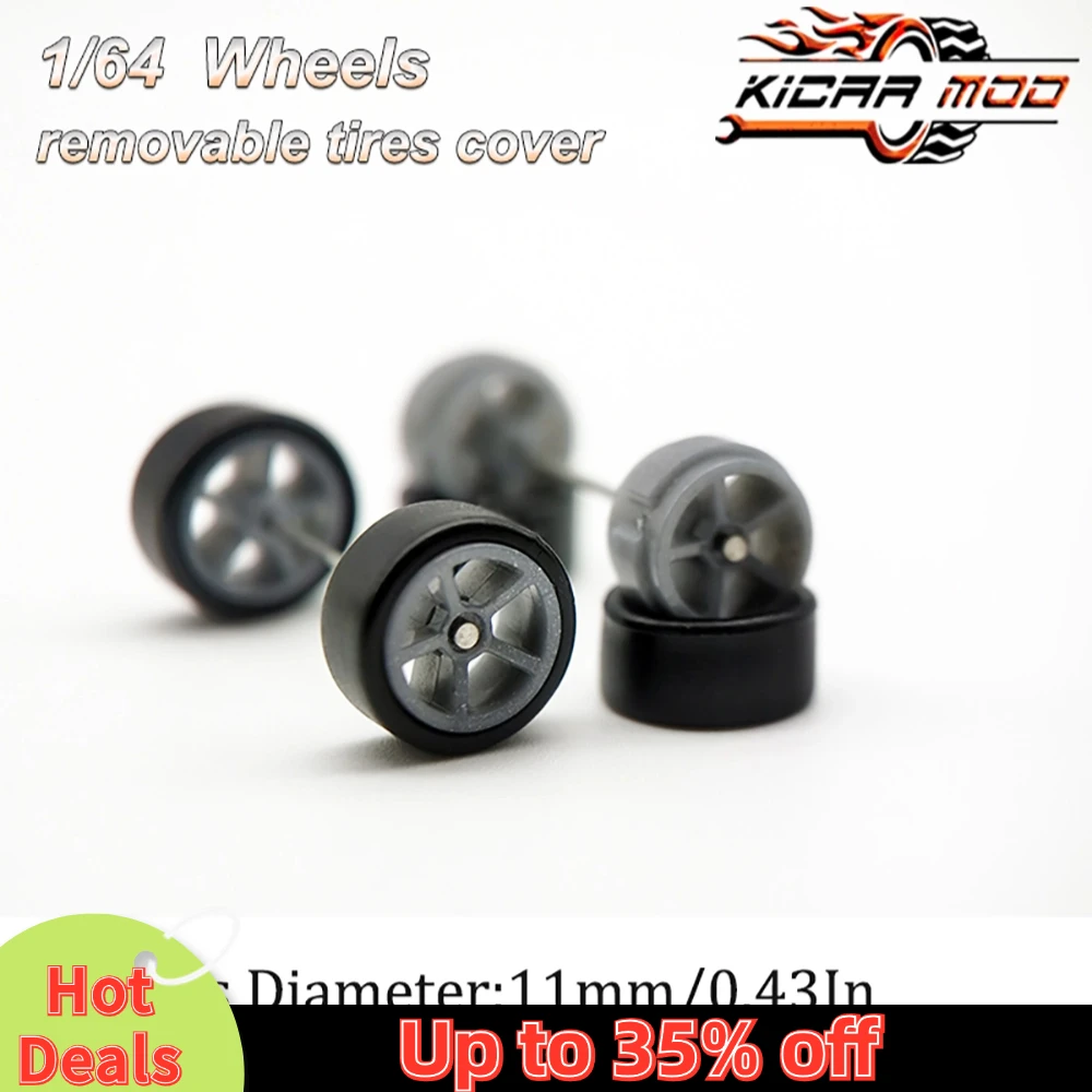 Колеса премиум-класса 1/64 RLC с резиновыми гладкими шинами для горячих колес, пять спиц, детали для ремонта автомобиля, D: 11 мм (1 комплект)