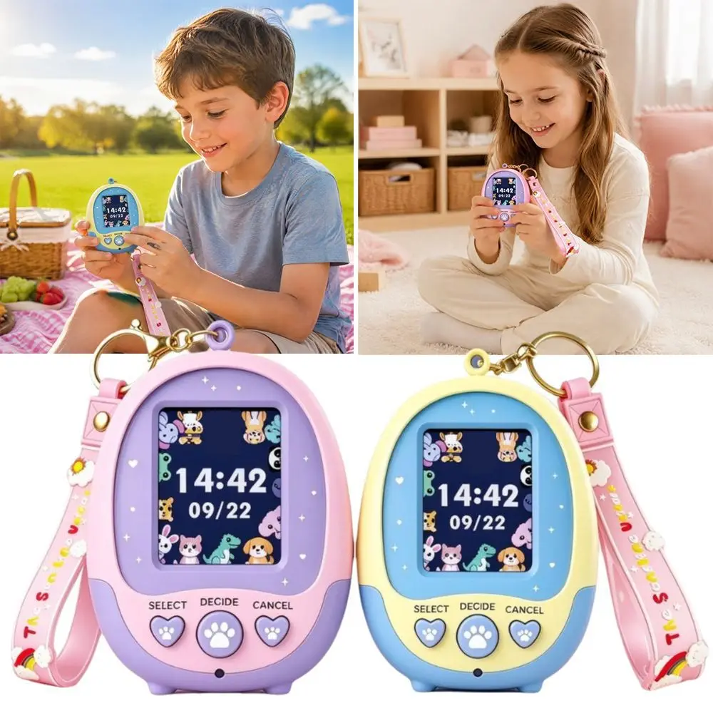 Color Screen Virtual Pet Keychain Portable Mini Electronic Pet Machine Educational Electronic Handheld Game Console Girls