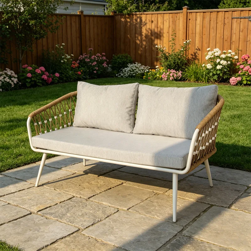 *European Style Outdoor Sofa Set Removable Design for Courtyards Gardens Villas Terraces Aluminum Frame Sofa Teak Table Woven