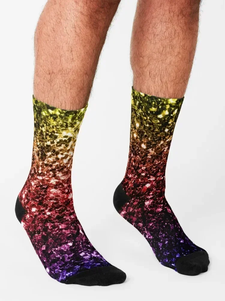 Rainbow yellow red purple faux sparkles Socks set winter gifts Socks Ladies Men's