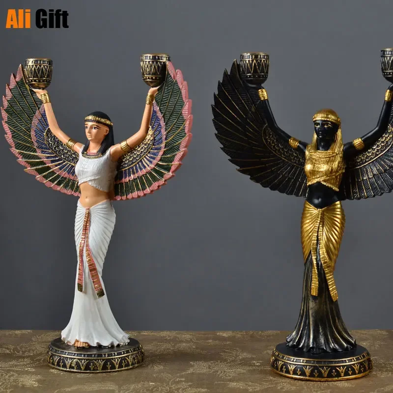 Ancient Egypt Sculpture God Character Statue, Retro Desktop Art, Candlestick Decor, Ornament, Home Decoration Accessories