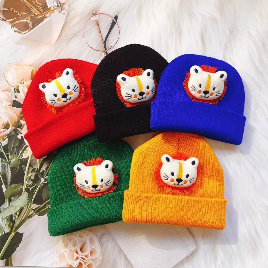 Korean Baby Autumn Winter Hat Cute Lion Knitted Warm Newborn Cap Infant Beanie Solid Color Baby Girl Boy Soft Crochet Hats