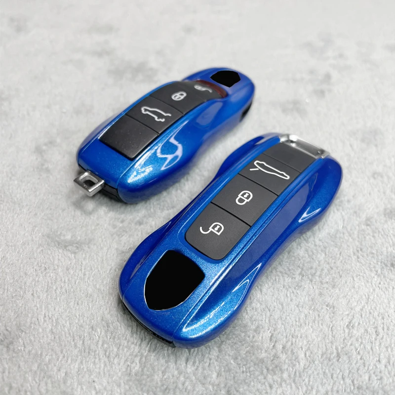 Key Case Gentian Blue for Porsche Macan 718 911 Panamera Cayenne Car Key Protective Shell Remote Control Replace Hard Cover