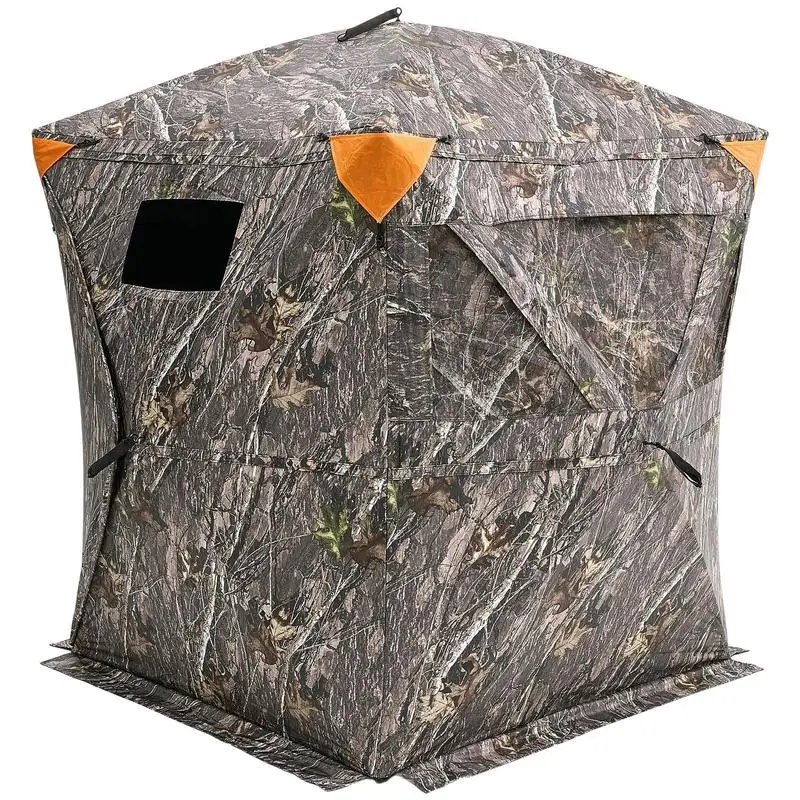 Ground Hunting Tent 60x60x66 Inches For Deer Hunting Turkey Season Archery, 270 Degree One Way Mirror Vision 3 Horizontal Windows Resilient Fabric Portable Carrying Bag Pop Up Design 1-2 Person Capacity 300D Oxford Cloth Outdoor Concealment Gear view 7