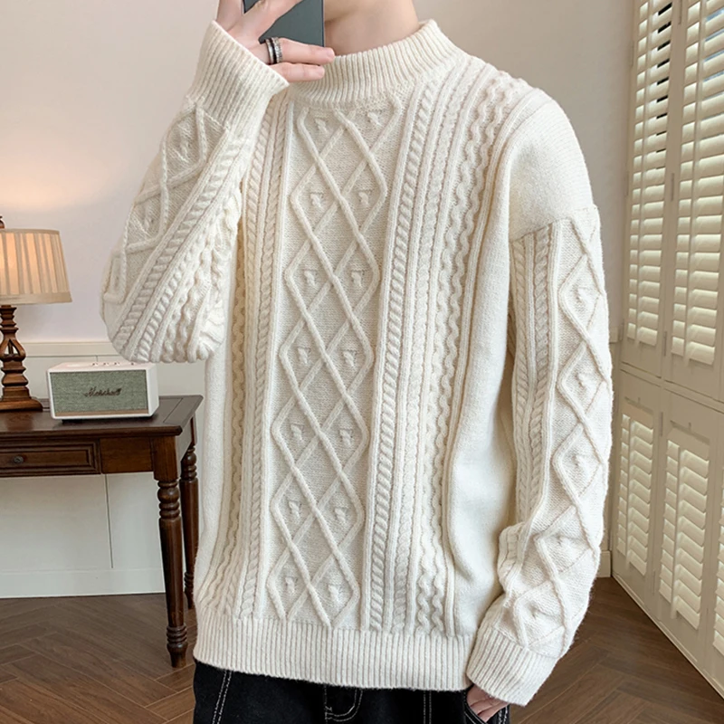 

Knitted Sweater Men Pullover Oversize Sweaters Male Winter Harajuku Casual Streetwear Solid Color Autumn Hip Hop Spliced S49