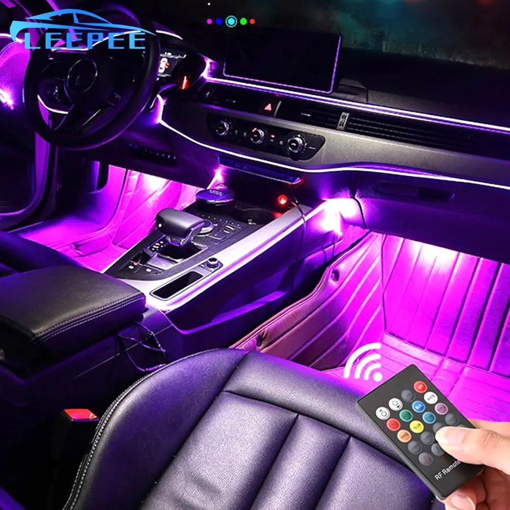 

Car Interior Light Car Atmosphere Lamp Flexible EL Wire Ambient Lamp Remote Control RGB LED Strip Light