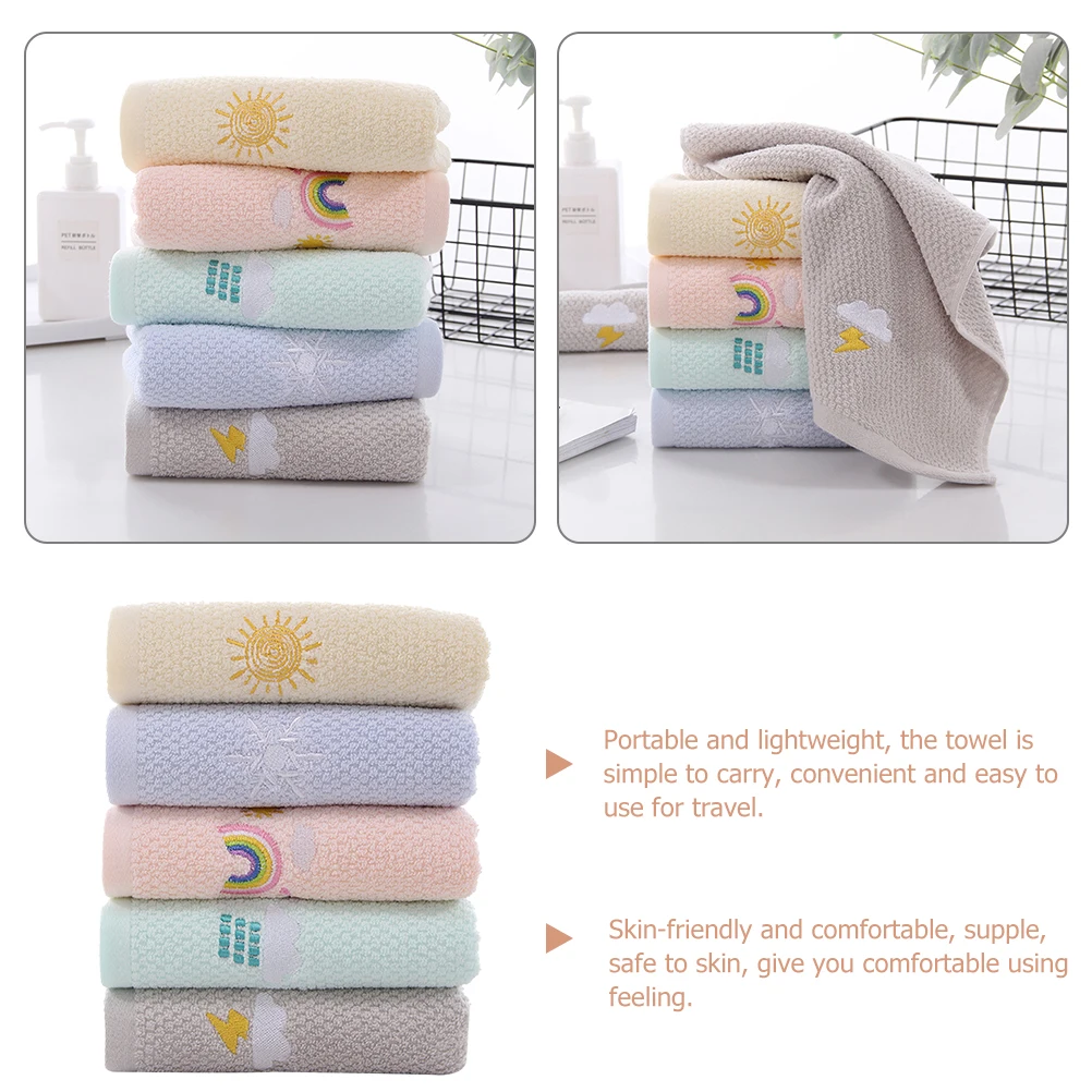 

5 Pcs Kids Hand Towel Soft Absorbent Cotton Washcloth for Face Bath Travel Small Size Pink Yellow Green Blue Gray