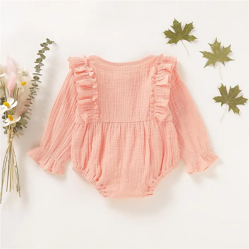 Newborn Baby Girl Cotton 3 Colors Romper Long Sleeve Ruffle Bodysuit Fashion Spring&Autumn Jumpsuit For Infant Girl 0-12 Months