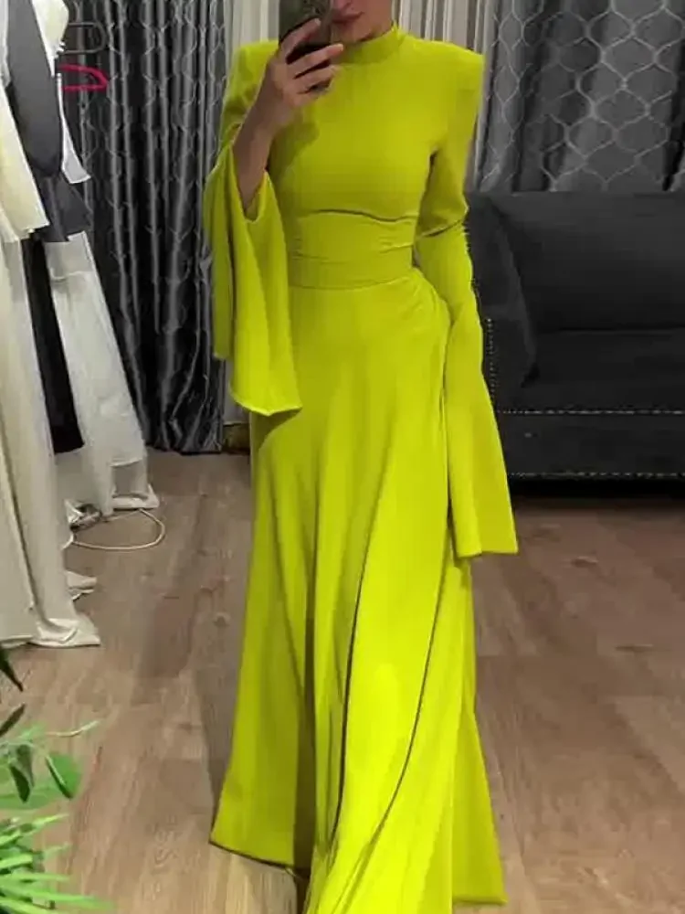 Uoozee 2024 último estilo moda Color sólido vestido de noche de fiesta mujeres Primavera Verano mangas con volantes elegante A-Line Maxi vestidos