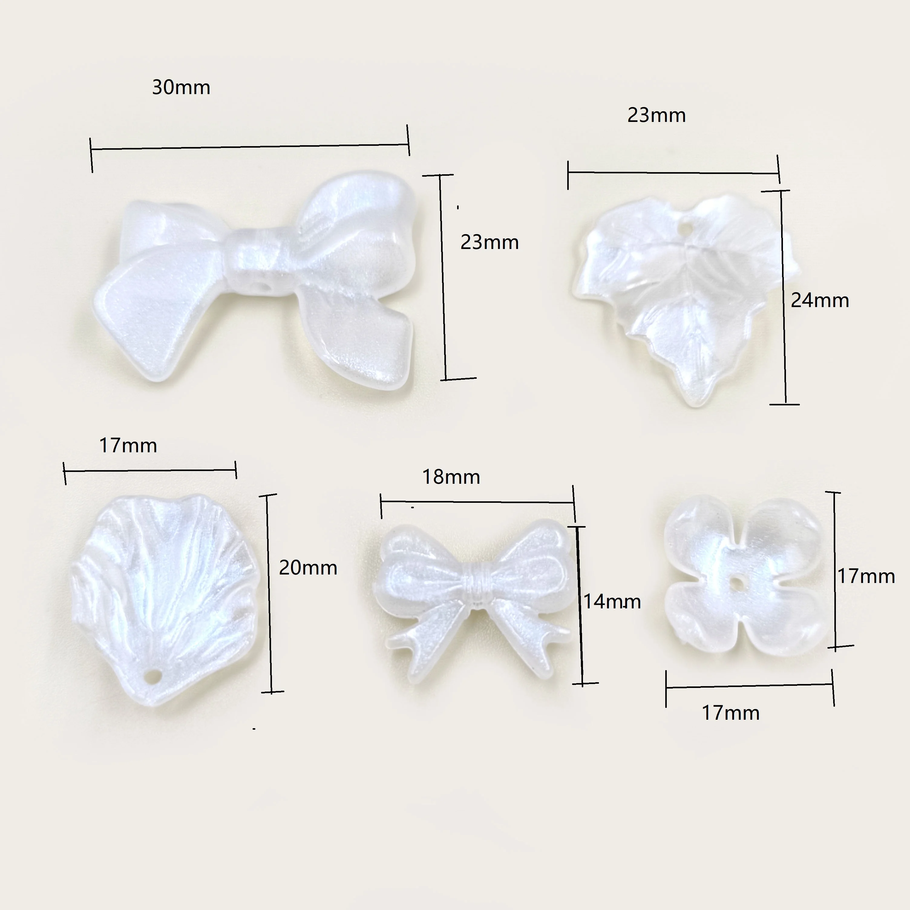 10Pcs/set Acrylic Leaf Bowknot Flower Petal AB White Color Loose Beads DIY Earrings Necklace Pendants Jewelry Accessories