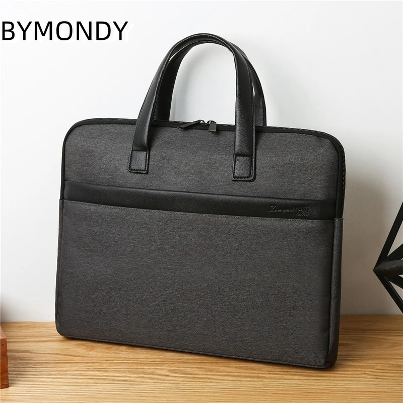 BYMONDY-maletines de tela Oxford para hombre, bolso de mano de gran capacidad, resistente al agua, con cremallera, para documentos de oficina y negocios