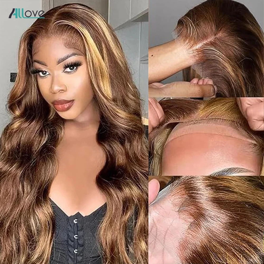 

Allove Glueless 13x6 Lace Frontal Wig Body Wave Highlight Wig Human Hair 4/27 Colored Brazilian 5x5 Closure Wig For Women