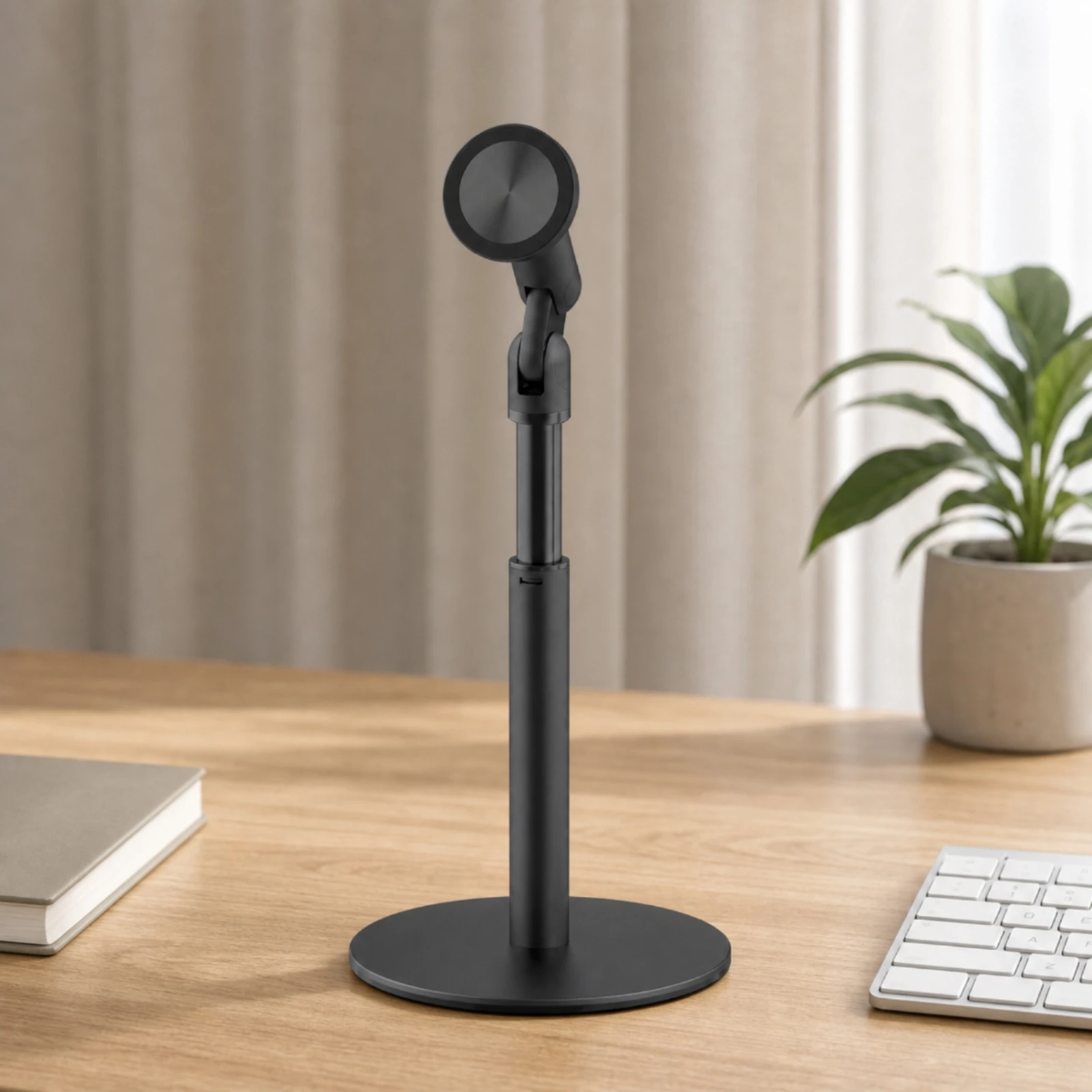 Telescoping Phone Stand with Rotating Holder Stable Foldable Phone Stand with Circular Base Compact Sleek for Office Desk