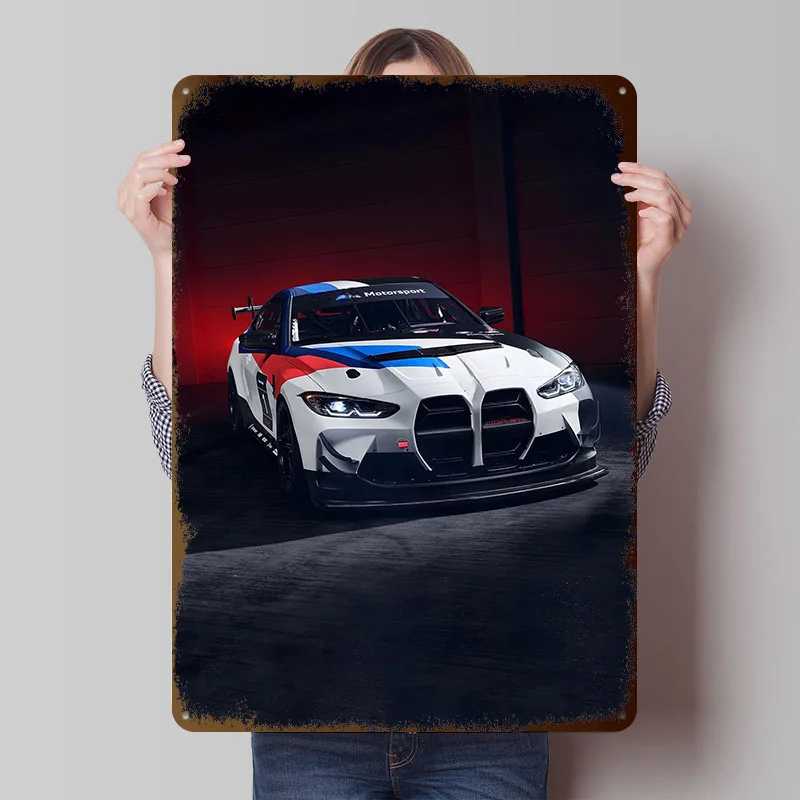 Sports Car Motorsport Race Car Tinplate Poster Customized Wall Art Vintage Metal Signs Retro Tin Plaque for Bathroom Decor House