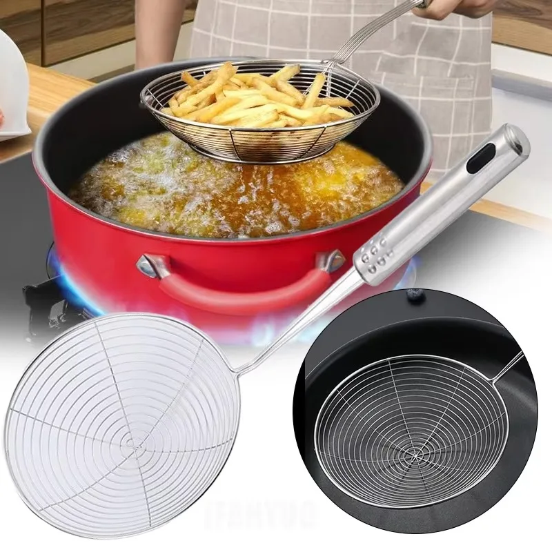 Stainless Steel Filter Mesh Oval Skimmer Oil Pot Food Filter Cookware Colander Fried Filter Kitchen Strainer Baking Cooking Tool