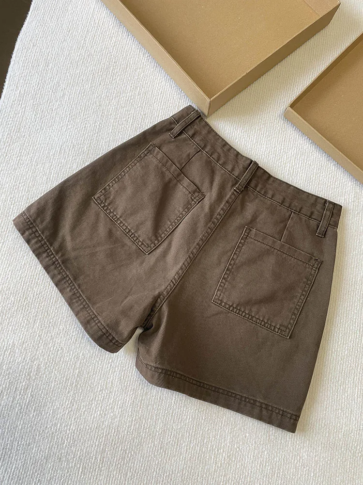 Vintage High Waist Denim Shorts Women High Street Trend Versatile A-Line Cargo Shorts American Style Casual Multi Pockets Shorts