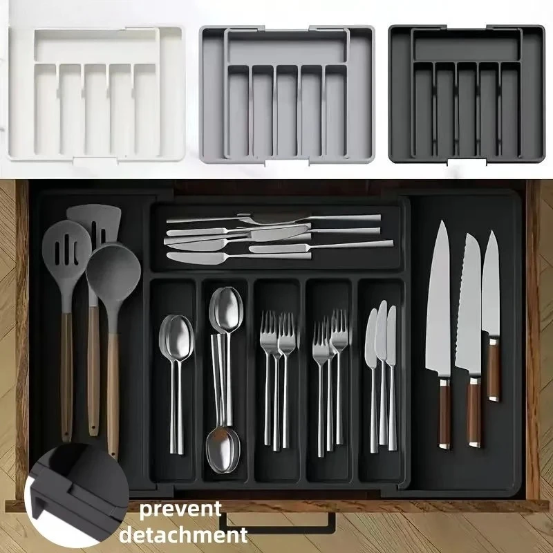 

1Pcs Upgradation Adjustable Flatware Tableware Organizer – Plastic Multifunctional Drawer Organizer for Kitchen Counter Utensils
