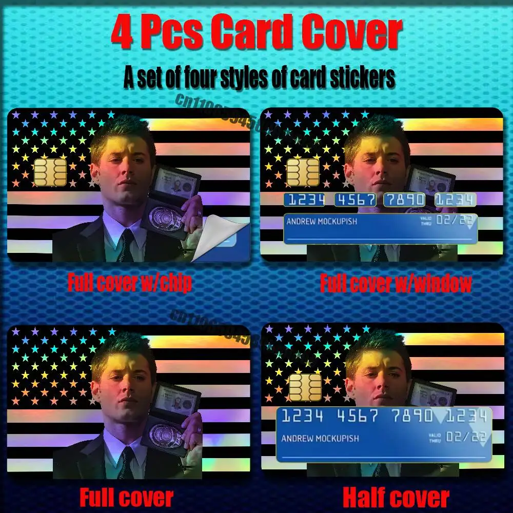 For S-Supernatural Dean Sam Winchester Credit Bank Sticker ID Access Card Cover Skin Rainbow Color Laser Stickers Film