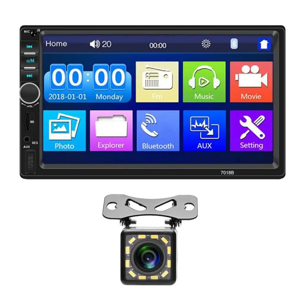 7 Inch 2 Din Car MP5 Player Stereo Radio Bluetooth Touchscreen Multimedia Player with USB Charging / Memory Card Interface