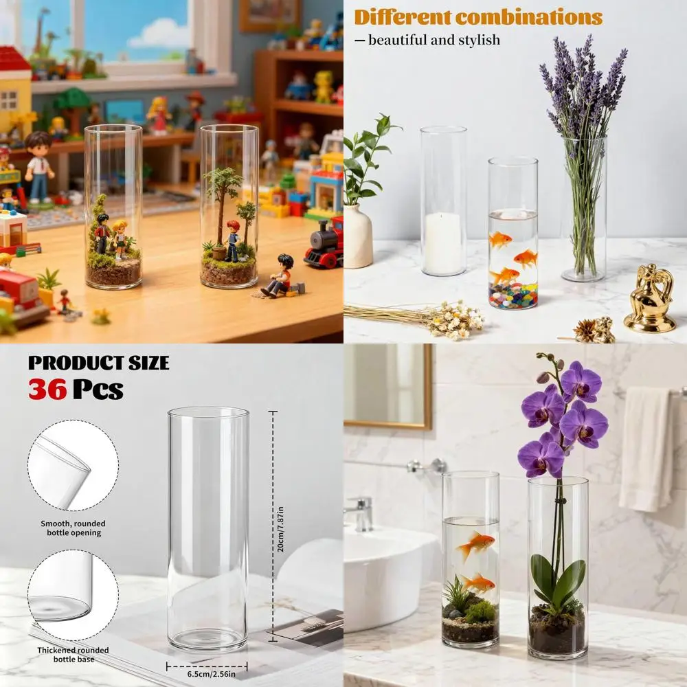 

Wholesale 36 Clear Glass Cylinder Vases, 2.6x8, Ideal for Parties, Weddings, Baby Showers, Floral Arrangements & Candles