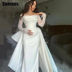 Sumnus luxo sereia vestido de casamento vestidos de noiva rendas manga longa vestidos de noiva com trem destacável vestido de noiva personalizado