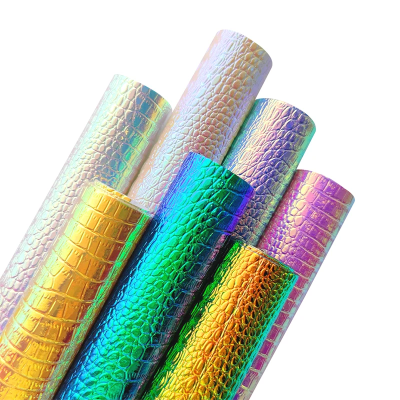 7pcs A4  Rainbow Alligator Skin PU Leather Fabric Embossed Faux Leather Fabric Crocodile Fabric Leather Upholstery Fabric DIY