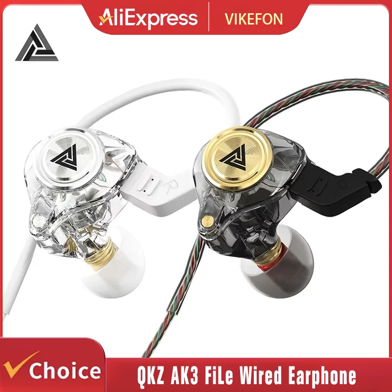 QKZ AK3 FiLe Wired Earphone with Microphone HiFi Music Monitor Bass Headphones Noise Cancelling Headset For Sport Gaming Earbuds