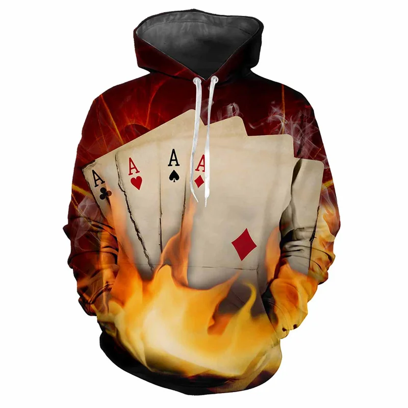 

Fashion Poker Pattern Hoodies Spring Autumn Trend Long Sleeve 3D Printed Pullovers Casual Streetwear Oversized Mens Hoody