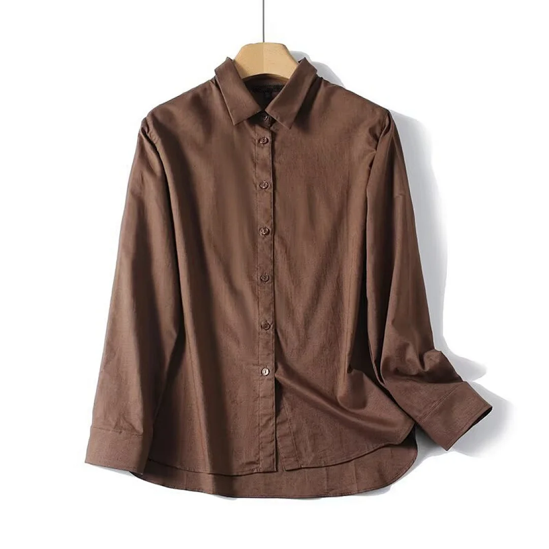 

Maxdutti 2026 French Lazy Coffee Color Minimalist Linen Shirt Women's Blouses And Shirt Women's Shirt Woman Clothing Tops