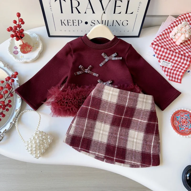 

Girls New Year Set Winter New Style Fleece-Lined Stylish New Year Outfit Jacket and Skirt Two-Piece Set