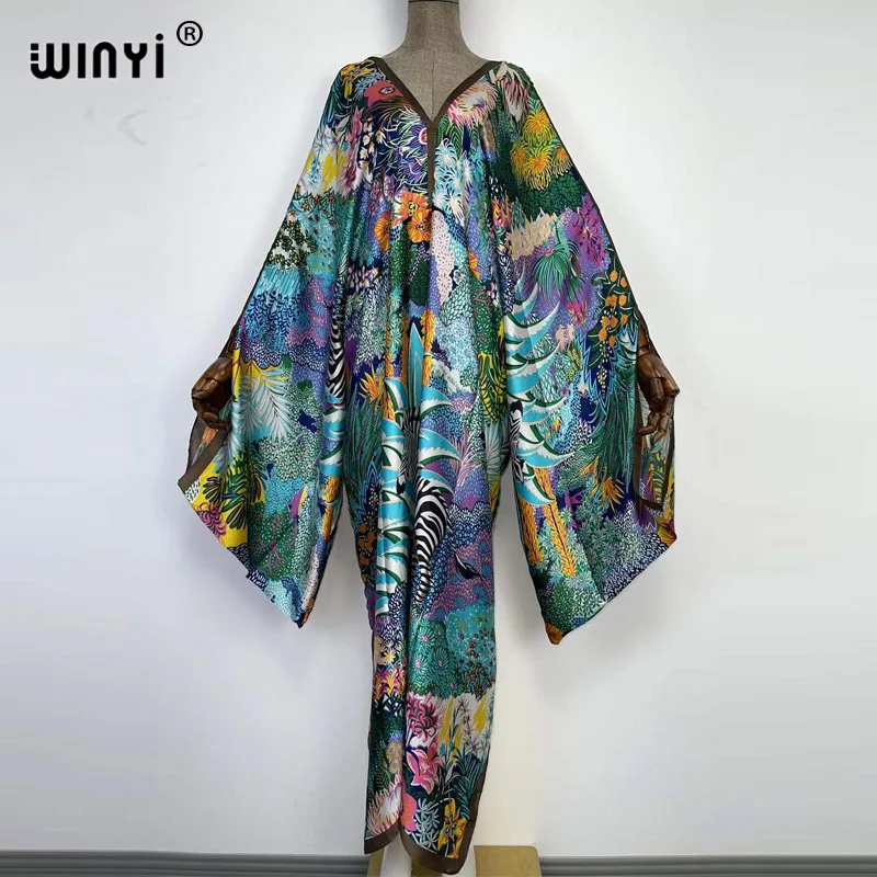 

Africa Over Size Summer fashion print 2022 WINYI Kaftan robe long femme Maxi women's robes long beach V-neck Bohemian dress