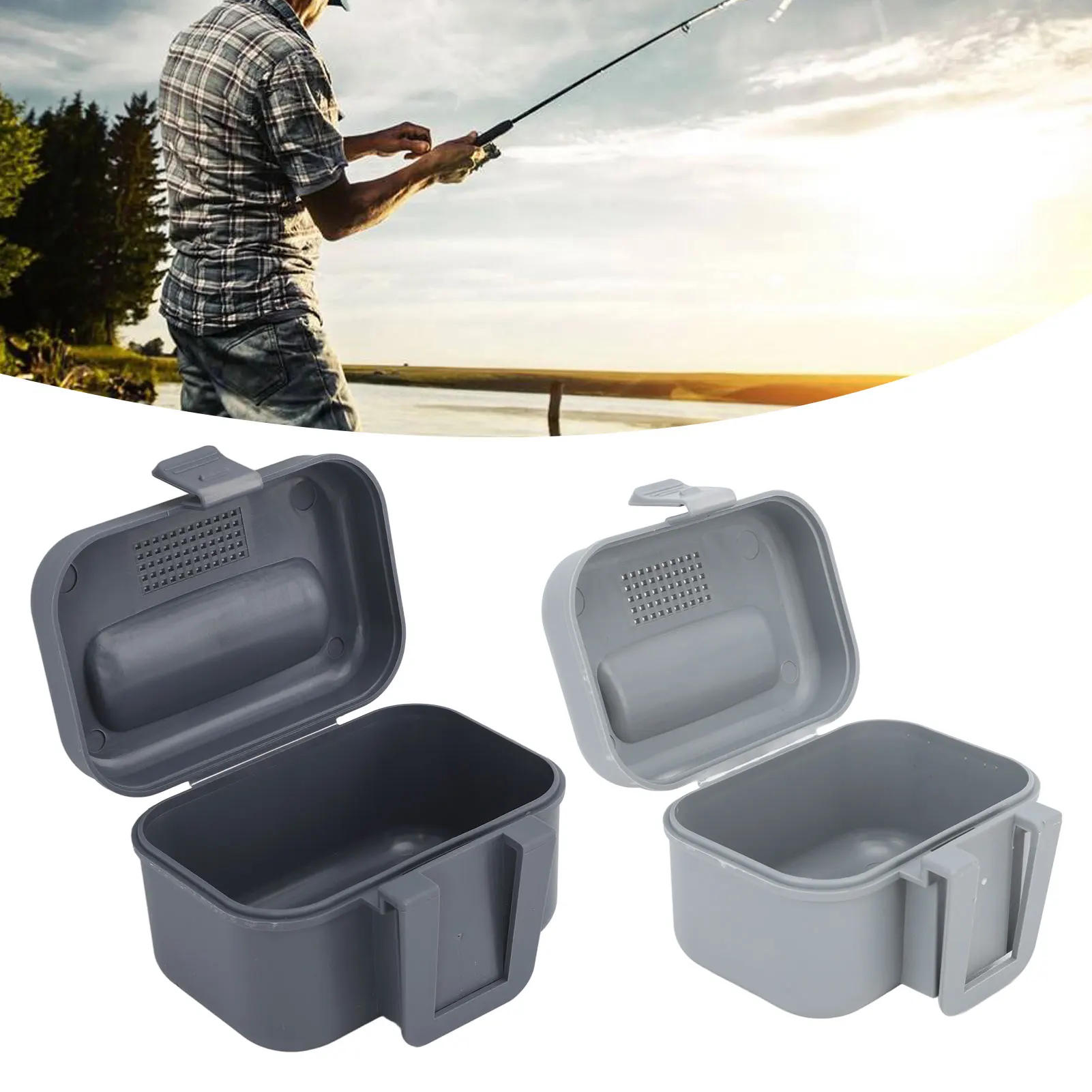 Fishing Bait Station Lightweight Waterproof Worm Bait Holder Plastic Grey Secure Heat Resistant for Outdoor