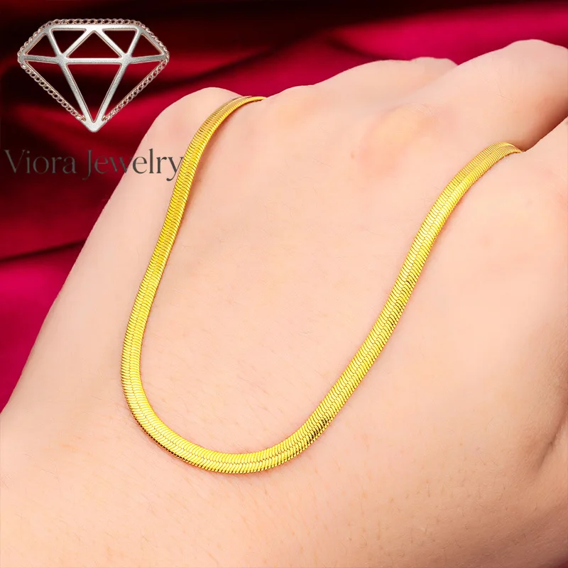 

Viora Jewelry 24K Gold AU999 Women Flat Heart Necklace - Premium craft, timeless flat heart, fresh for young women