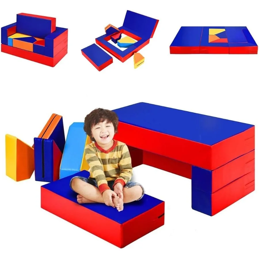 Conjunto de espuma conversível para escalada e engatinhar, 4 em 1, formas exclusivas, para escalada, engatinhamento, deslizante, 8 peças, colorido, pu, atividade, jogar, zon macio