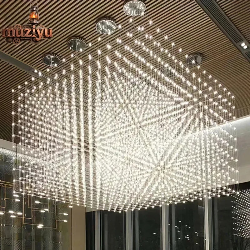 

Muziyu Modern Square LED Pendant Lamp Stainless Steel for Hall Foyer Restaurant Hanging Light Fixtures Cord Adjustable Chandelie