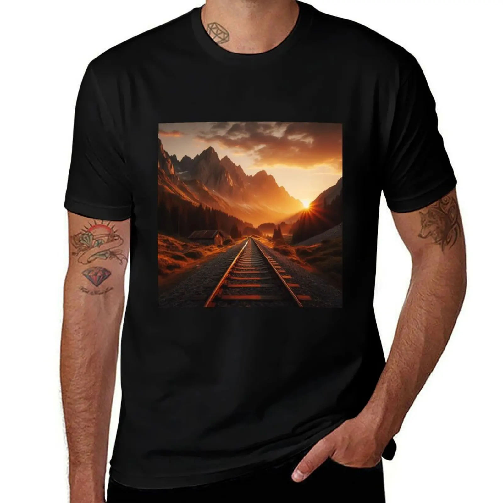 

Tracks West Railroad To Sunset T-Shirt blanks tees man t shirt summer top mens graphic t-shirts anime