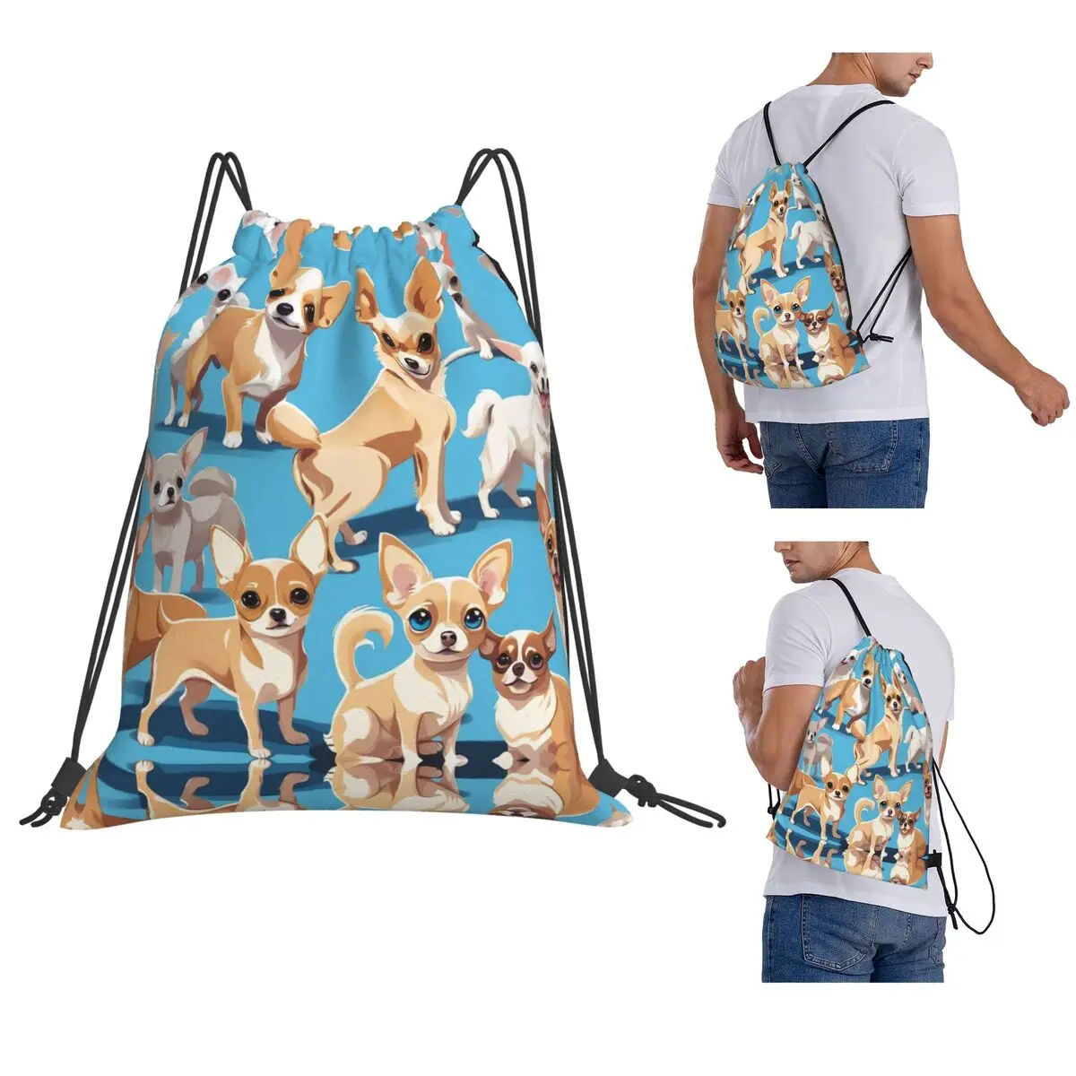 A Pack Of Chihuahuas, Basic Blue Color Backpacks Portable Drawstring Bags Sports Bag Book Bags for Travel School