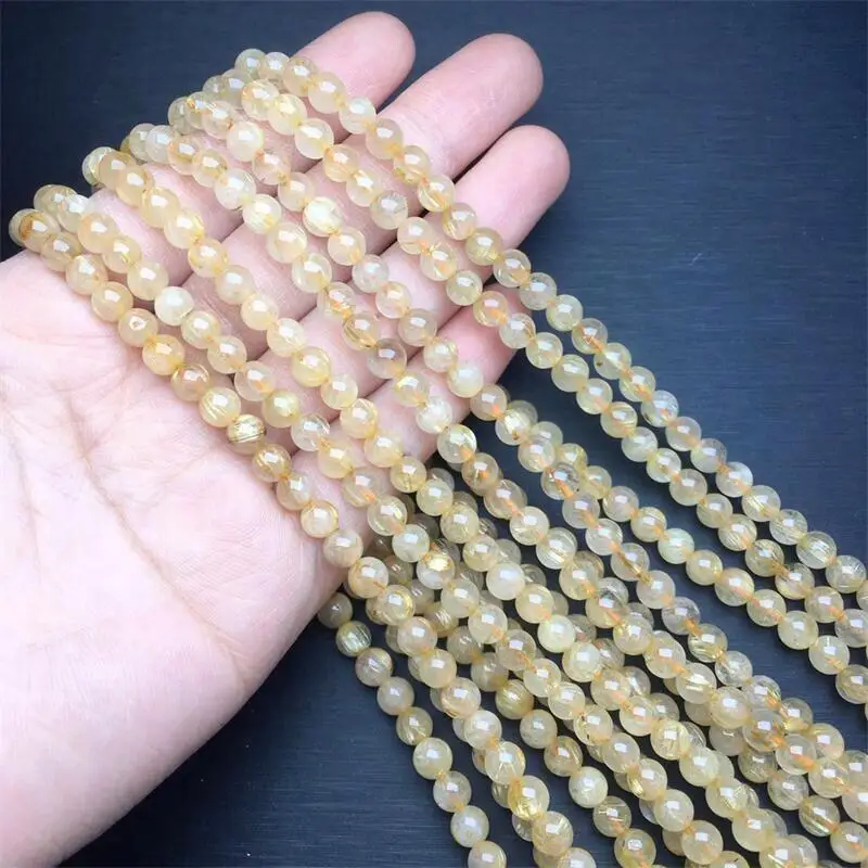 5.7MM Natural Golden Hair Quartz Triple Circle Bracelet Wealth Beads Crystal Quartz Fashion Jewelry Gift For Women 1pcs