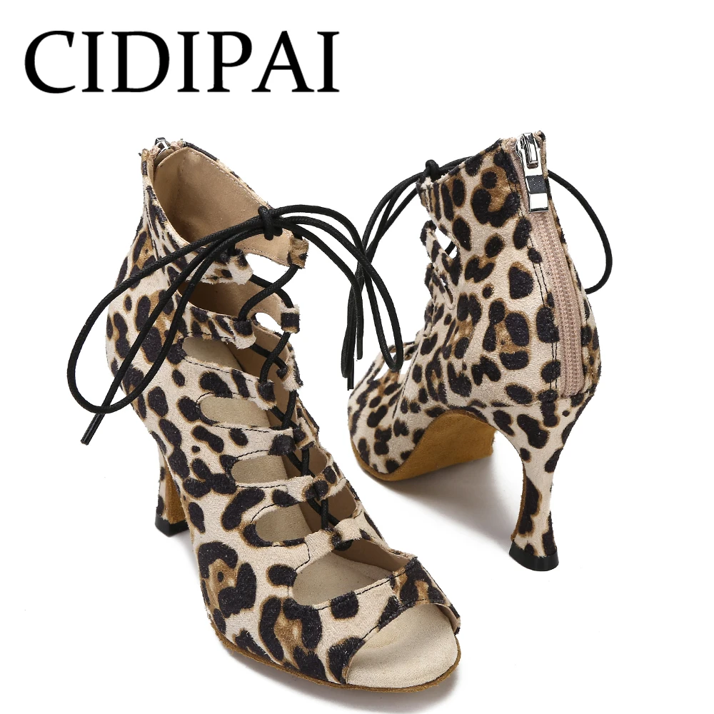 女性のラテンダンスシューズヒョウ柄フィッシュマウスタンゴポールダンスブーツ社交パーティーシューズ屋内と屋外カスタマイズ可能