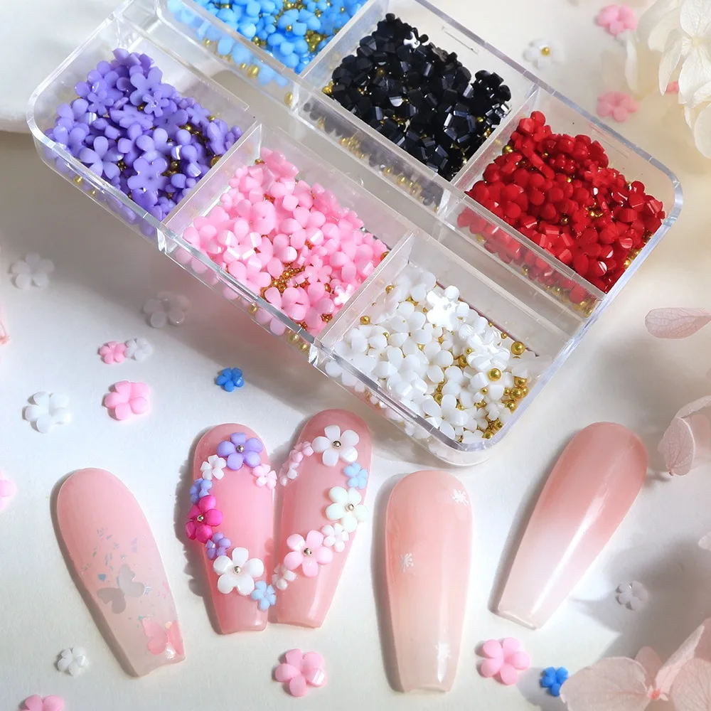 Acrylic Flower Spring Nails Art Decoration Shining Mix Size Pearls Gems Beads Nails Jewelry Supplies Gel Polish Manicure Design