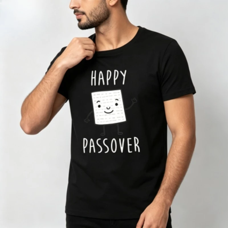 Summer Men Women Soft Cotton T‑Shirt Jewish Holiday Cute Smiling Square‑character Letter‑print Crew‑neck Short‑sleeve Casual Tee