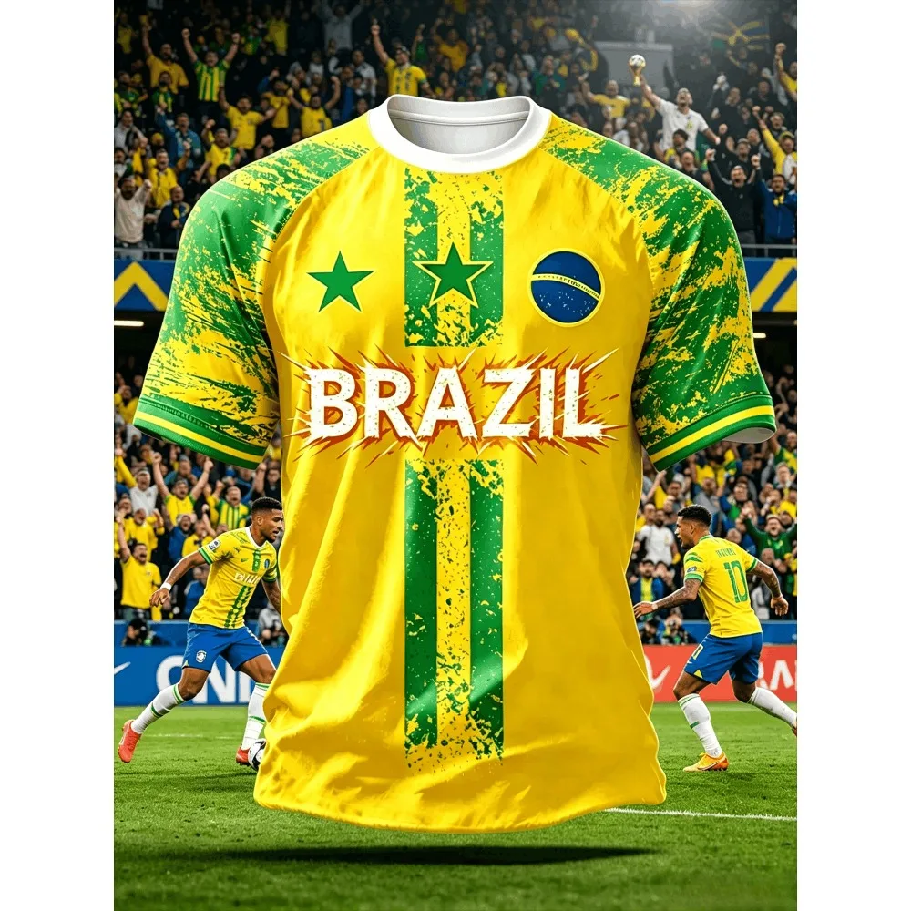 2026 New Brazil Football Jersey T Shirt Brazilian National Team Shirt O Neck Oversized Casual Streetwear Mens Apparel Fan jersey