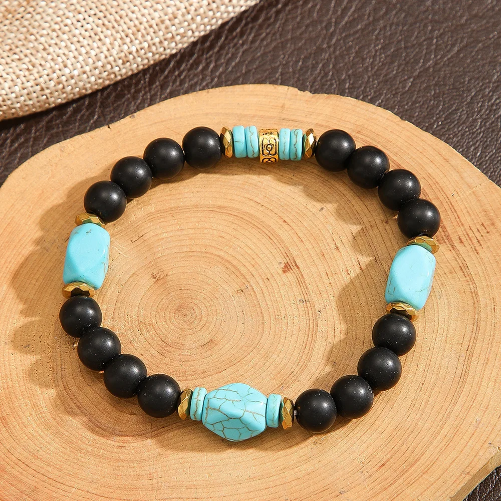 Böhmische Schwarze Gallenstein-Holzperlen-Armband, INS Grüne Imitation Naturstein Herrenarmband, Retro-Schmuck, Trendige Accessoires – Detail 3