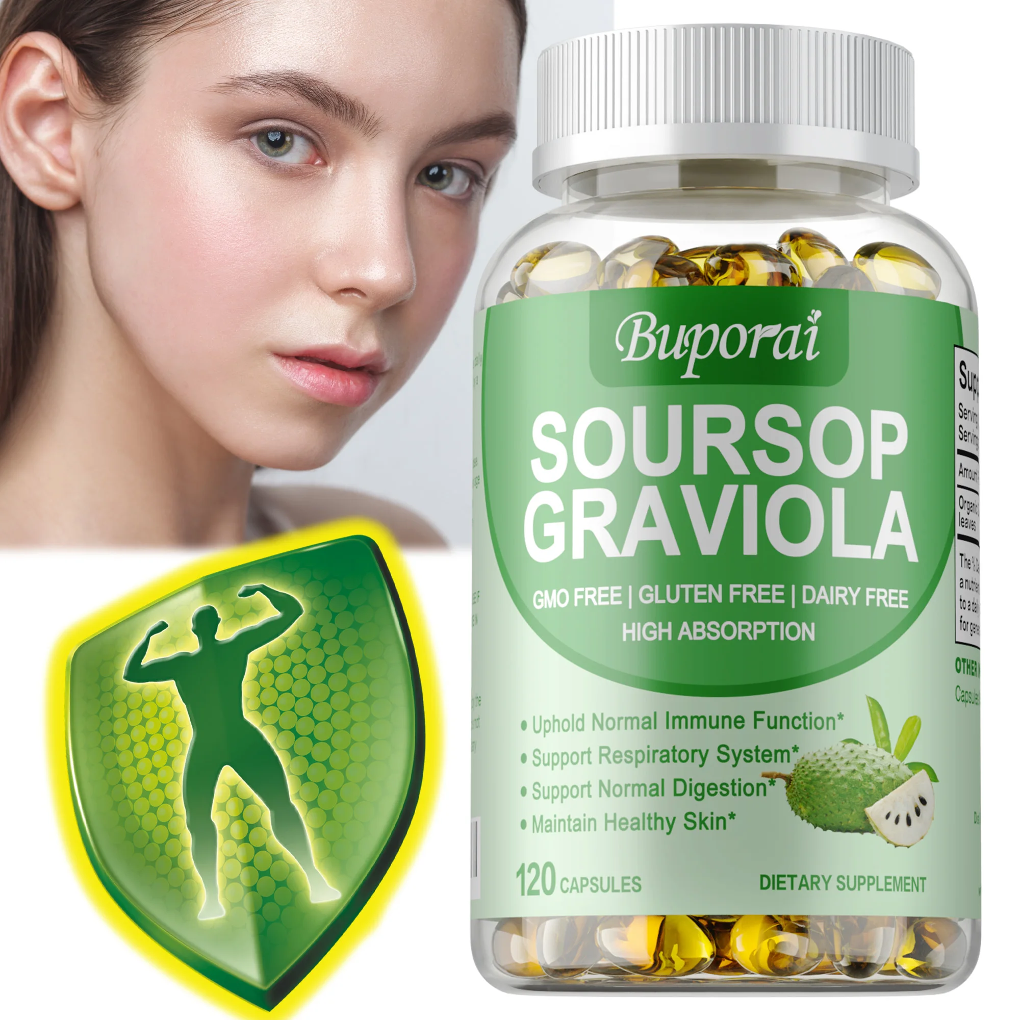 

Soursop Graviola Capsules - Reduce Stress, Improves Mood, Promotes Digestion and Cellular Health, and Maintains A Healthy Level