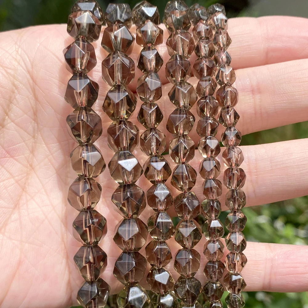 Natural Stone Smoky Quartz Crystal Square Irregular Faceted Round Loose Spacer Beads For Jewelry DIY Bracelet Making Accessories